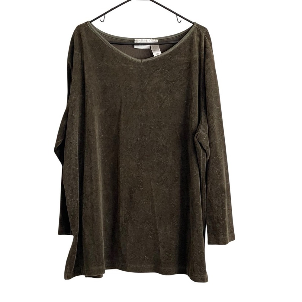 Elisabeth by Liz Claiborne VTG Olive Green Beaded Velvet Tunic Top Western 3X